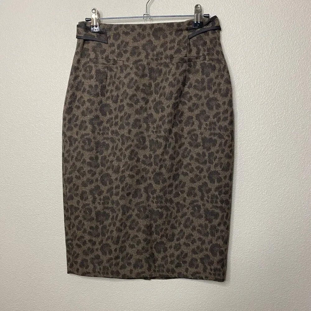Rebecca Taylor Skirt Women's Size‎ 4 Leopard Print Back Slit Pencil Skirt